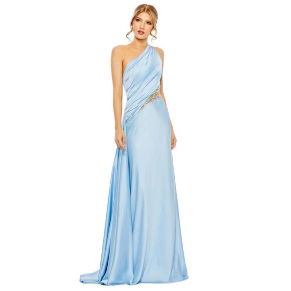 Mac Duggal 2210 One Shoulder Long Formal Dress Powder Blue Size 4 NWT - Picture 2 of 12